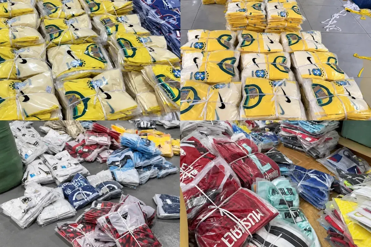 Individually packed jerseys in the warehouse